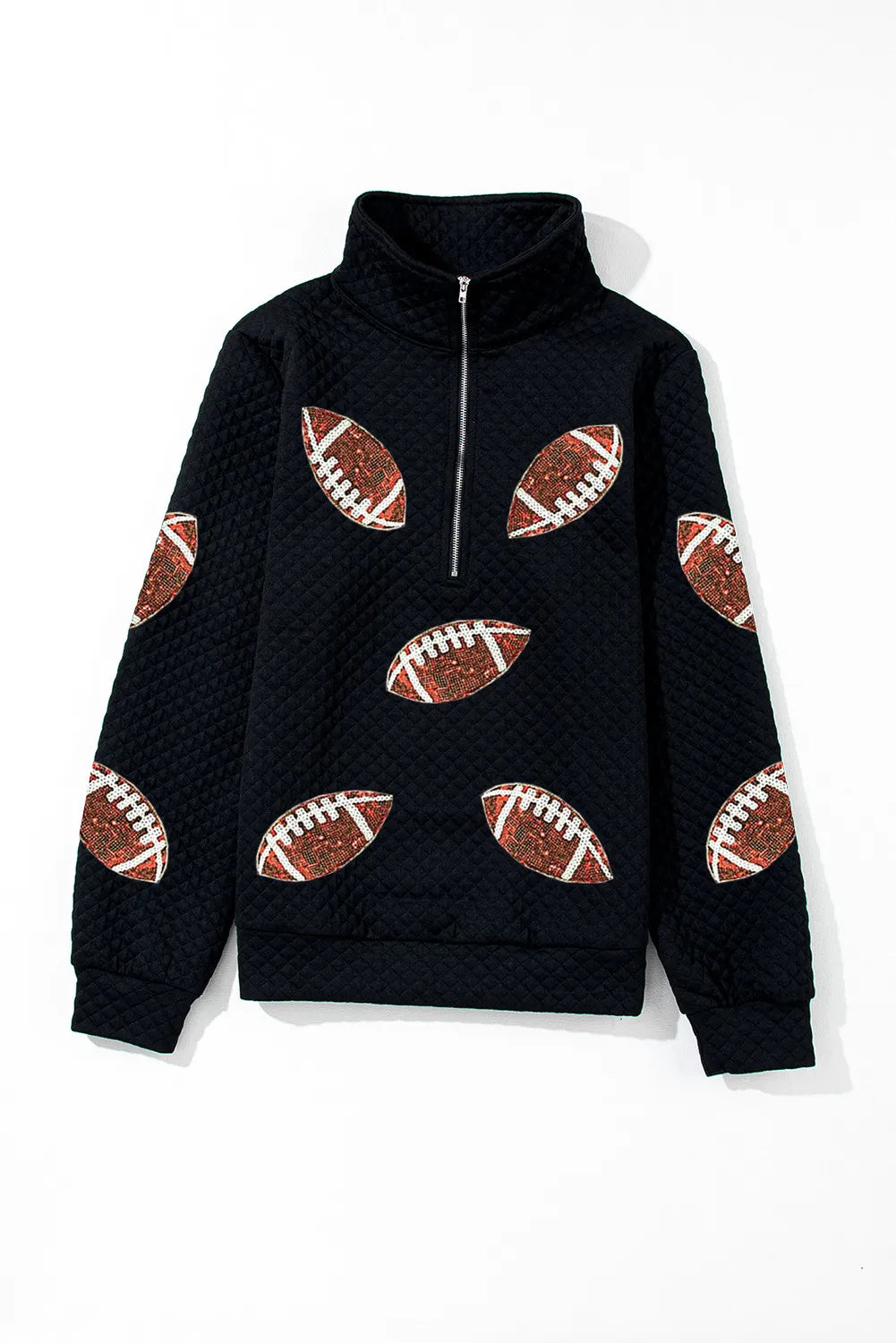 🏈✨ Sequin Football-Detail Long-Sleeve Sweatshirt – Black - (S-XL) ✨🏈