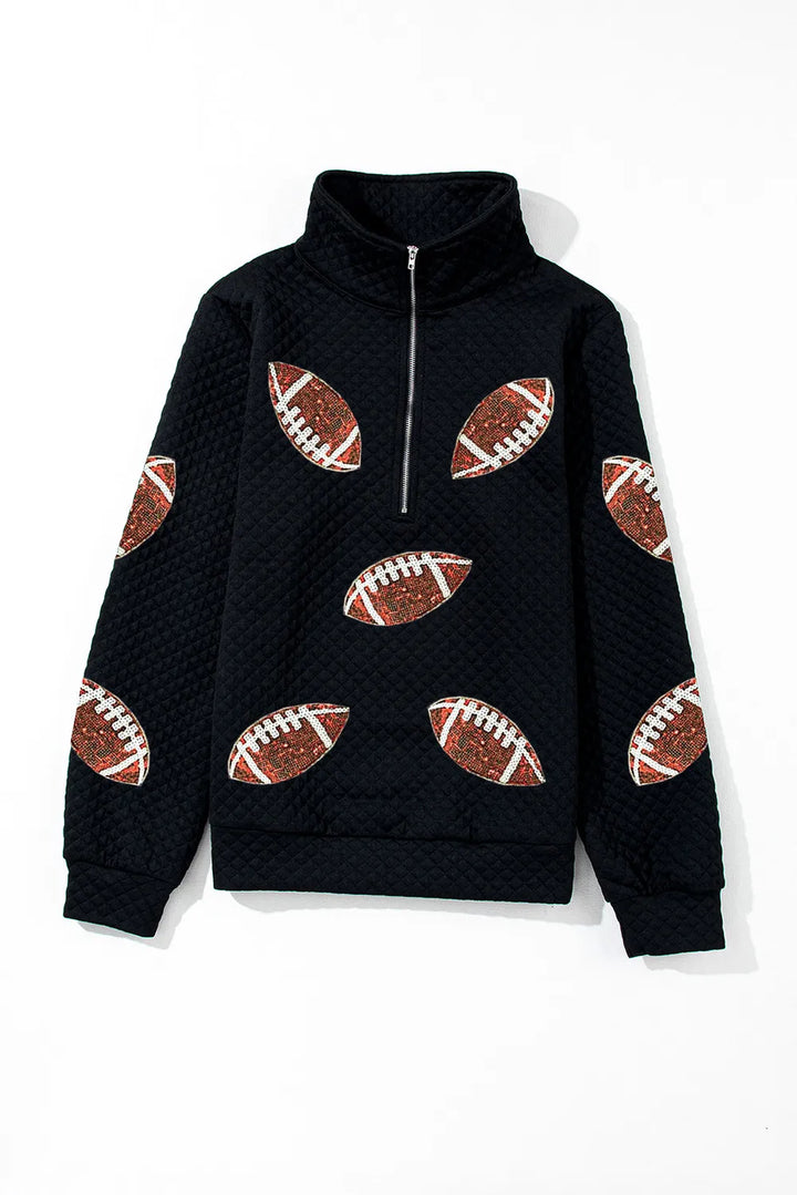 🏈✨ Sequin Football-Detail Long-Sleeve Sweatshirt – Black - (S-XL) ✨🏈