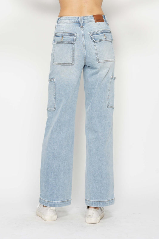 Judy Blue High-Waist Stretchy Straight Cargo Jeans - Light Color - (XS-5XL)