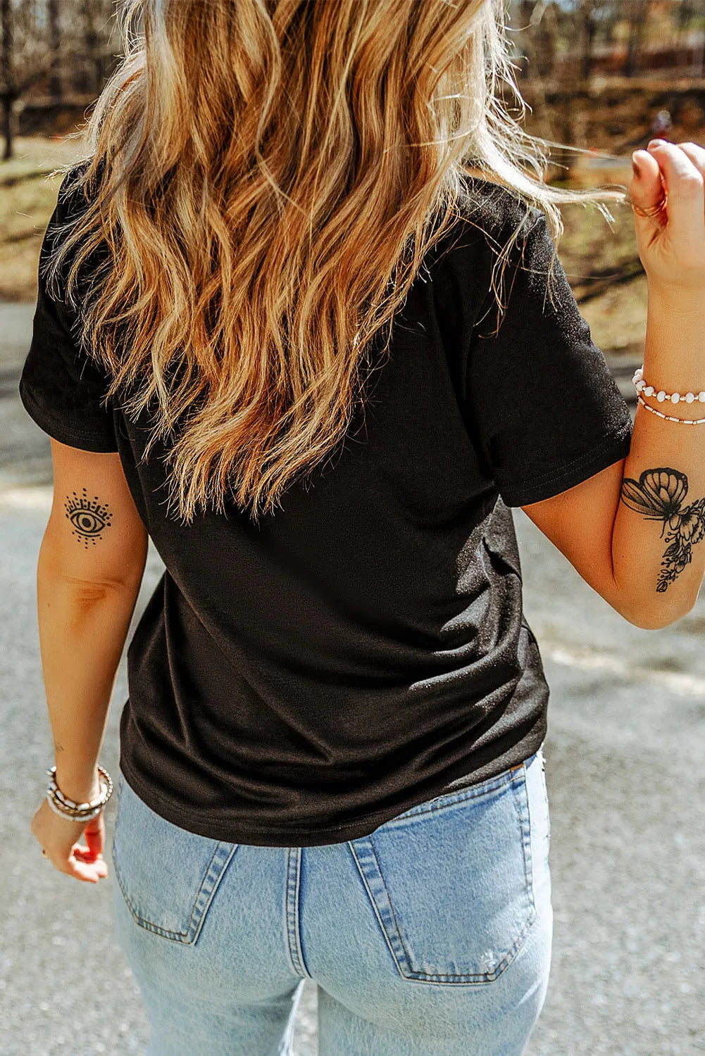 Sequined Football-Helmet Detail Round-Neck Short-Sleeve T-Shirt - Black - (S-2XL)