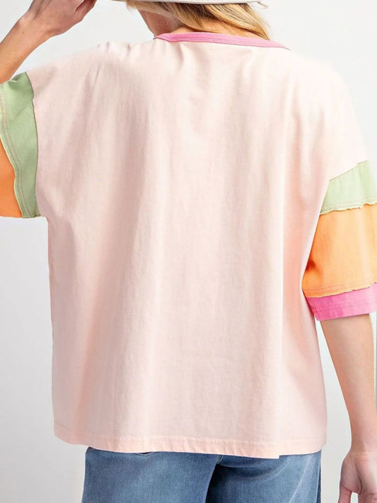 Football Detail Round-Neck Half-Sleeve T-Shirt - Watermelon Pink - (S-2XL)