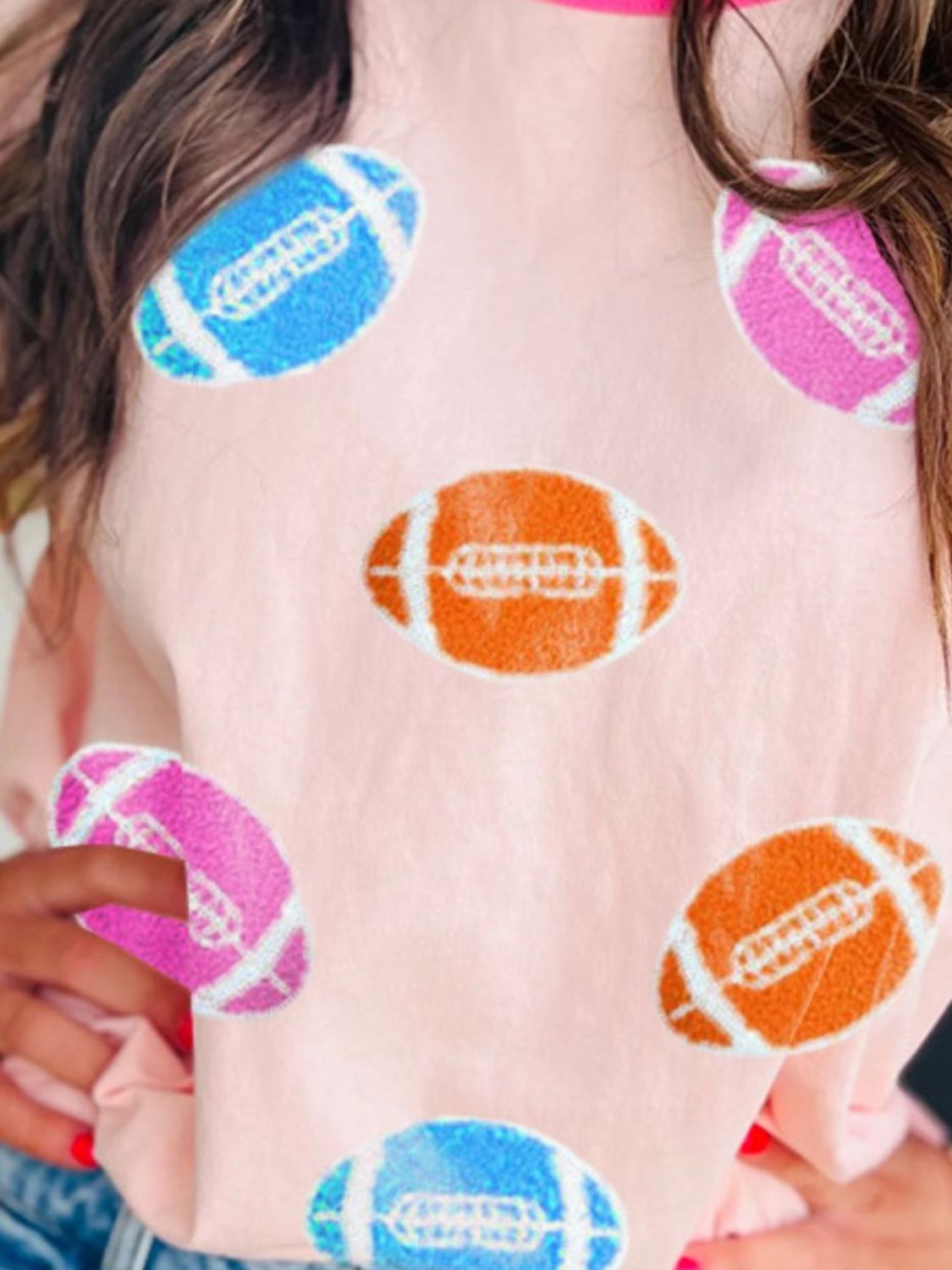 Football Detail Round-Neck Half-Sleeve T-Shirt - Watermelon Pink - (S-2XL)