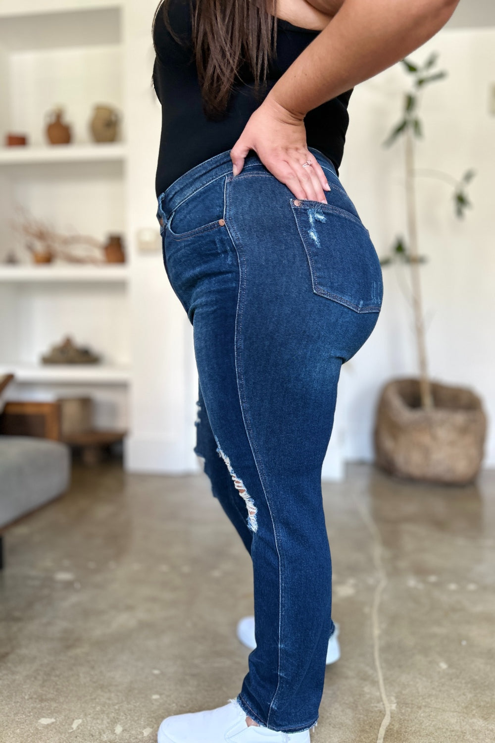 👖 Judy Blue High-Waist Rigid-Magic Heavy-Destroy Straight Jeans – Dark Wash (0-24W) 💙✨