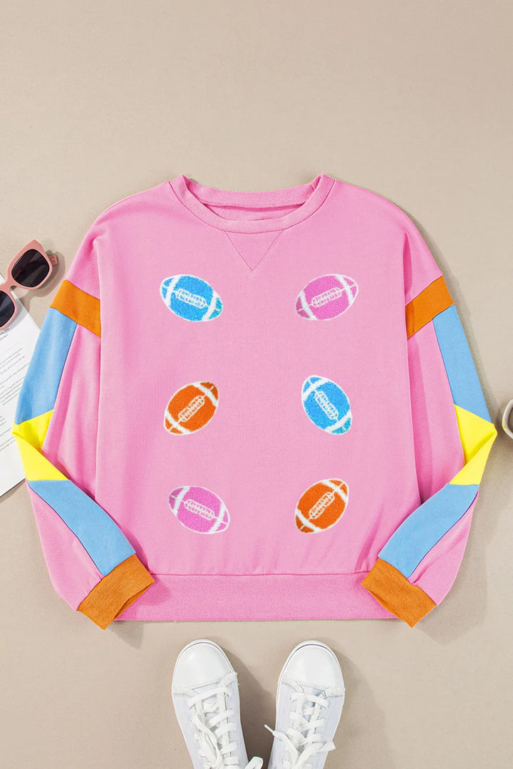 🏈💖 Contrast Football-Detail Long-Sleeve Sweatshirt – Pink - (S-XL) 💖🏈