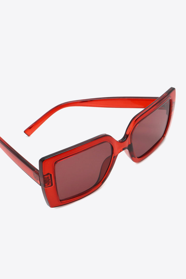 UV400 Acetate Square Lens Sunglasses With Case - Deep Red
