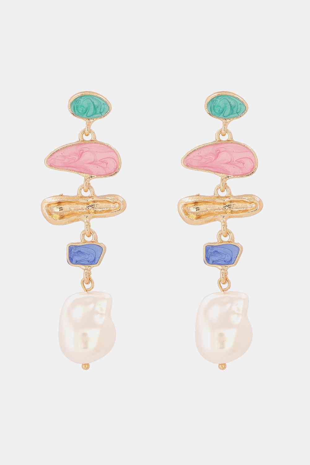 ABNORMAL-SHAPE ZINC-ALLOY SYNTHETIC-PEARL MULTI-COLORED DANGLE EARRINGS