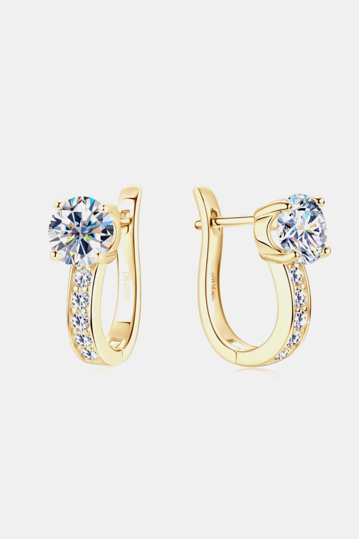 2 Carat Moissanite &amp; Zircon 925 Sterling Silver Loop Earrings - Gold, Silver