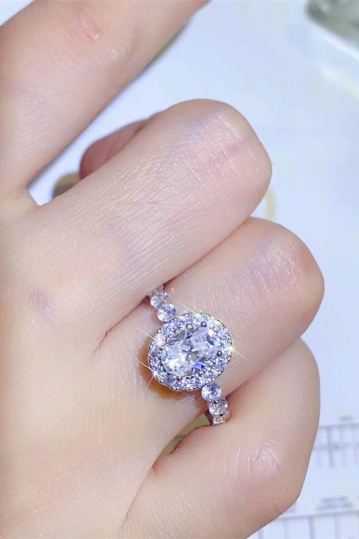1 Carat Moissanite 925 Sterling Silver Halo Ring - White