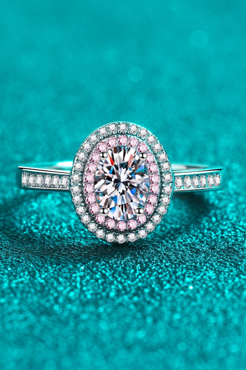 1 Carat Moissanite &amp; Zircon 925 Sterling Silver Oval Halo Ring - Silver