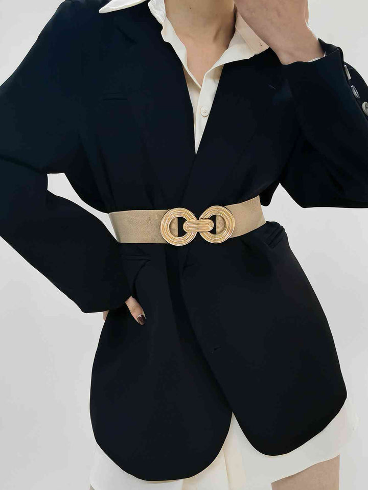 Geometric Gold Buckle Elastic Wide Belt - Multiple Colors