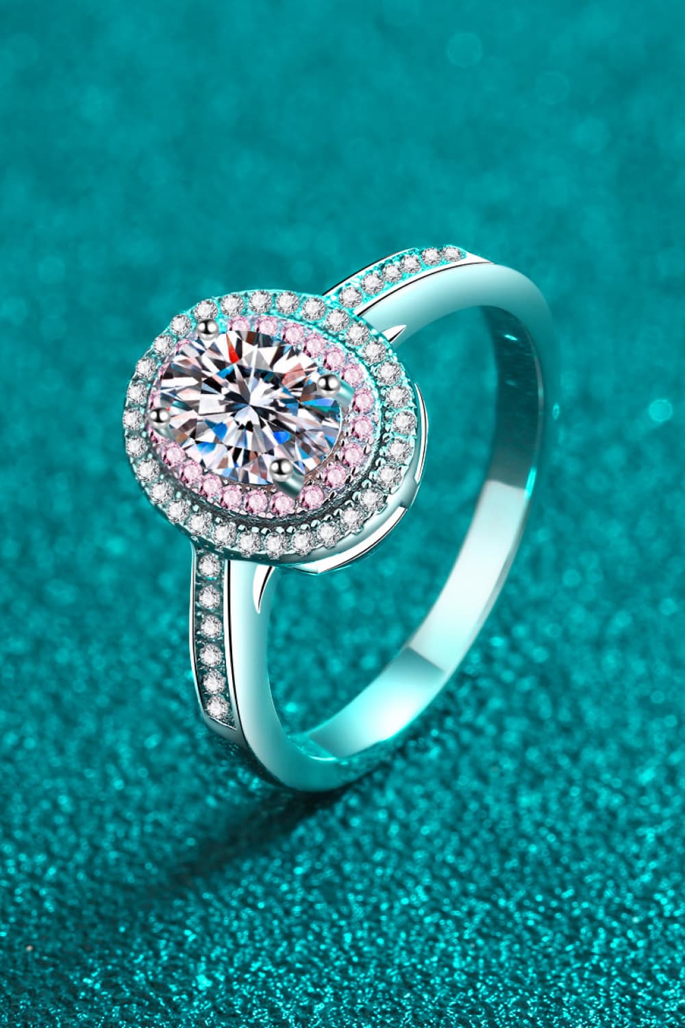 1 Carat Moissanite &amp; Zircon 925 Sterling Silver Oval Halo Ring - Silver