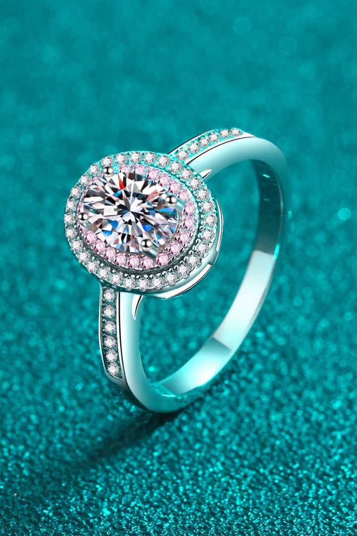 1 Carat Moissanite &amp; Zircon 925 Sterling Silver Oval Halo Ring - Silver