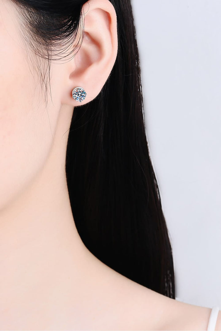 2 Carat Moissanite Rhodium-Plated Round Stud Earrings - Silver