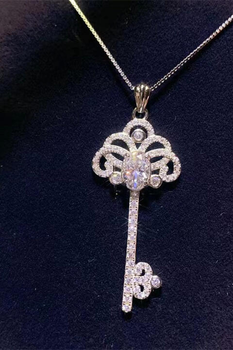 1-Carat Moissanite Key-Pendant Silver Necklace