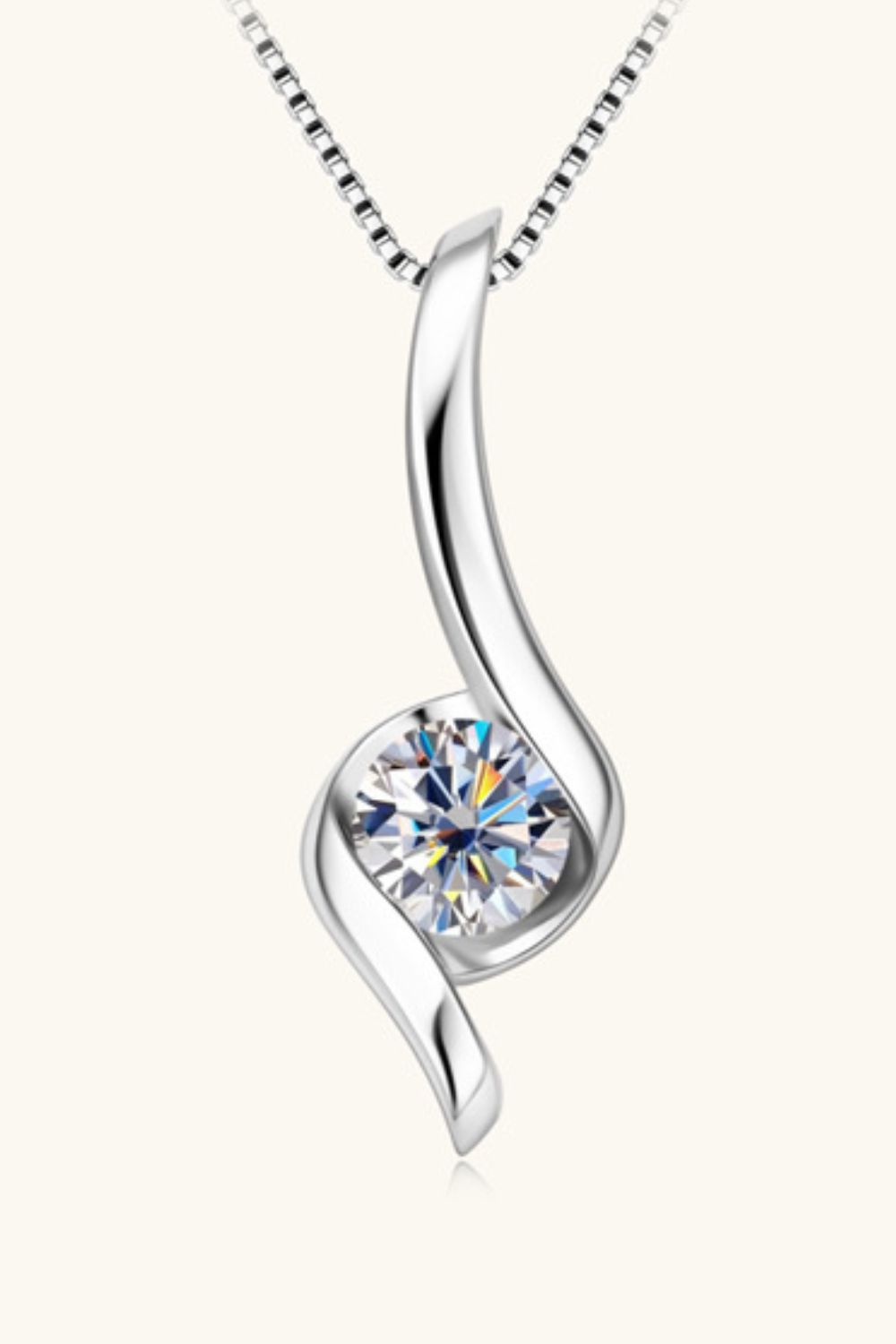 1 Carat Moissanite 925 Sterling Silver Ribbon-Pendant Necklace - Gold, Silver