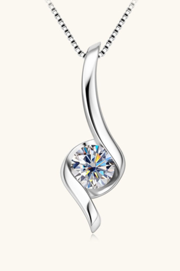 1 Carat Moissanite 925 Sterling Silver Ribbon-Pendant Necklace - Gold, Silver