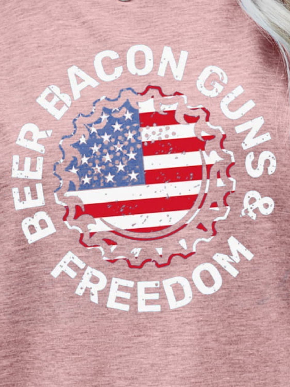 "Beer Bacon Guns & Freedom" US Flag Graphic Round-Neck Short Sleeve Tee - Multiple Colors - (S-XL)