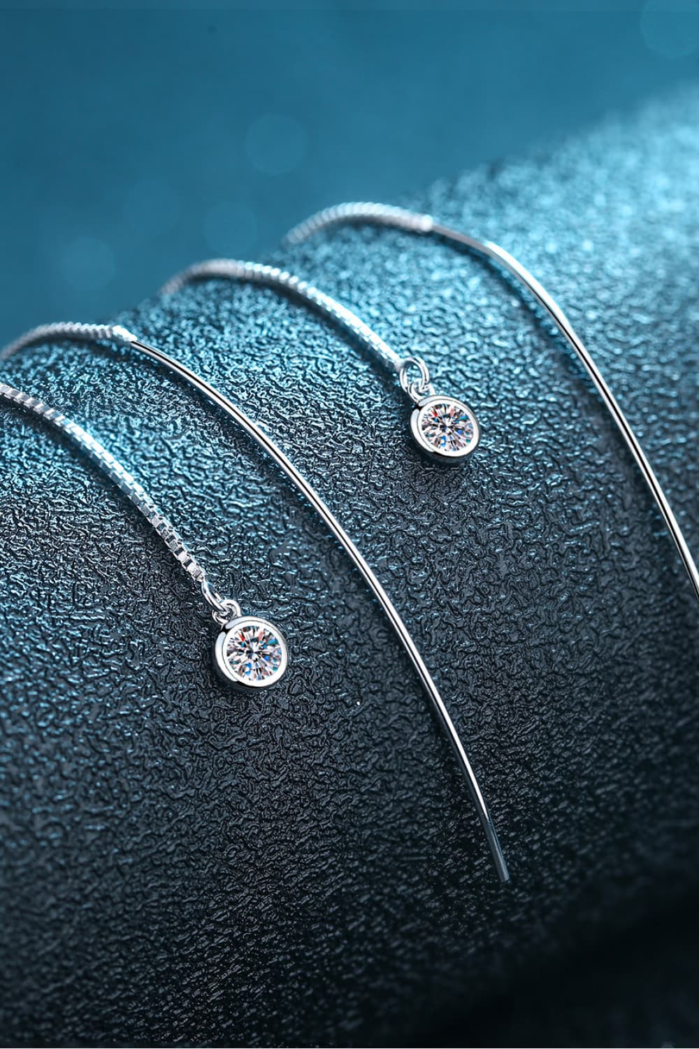 Moissanite 925 Sterling Silver Rhodium-Plated Threader Earrings - Silver