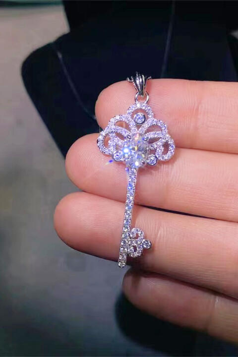 1-Carat Moissanite Key-Pendant Silver Necklace