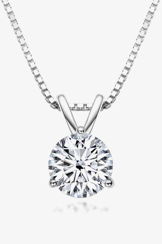 1-Carat Moissanite 3-Prong Pendant Necklace - Silver, Gold