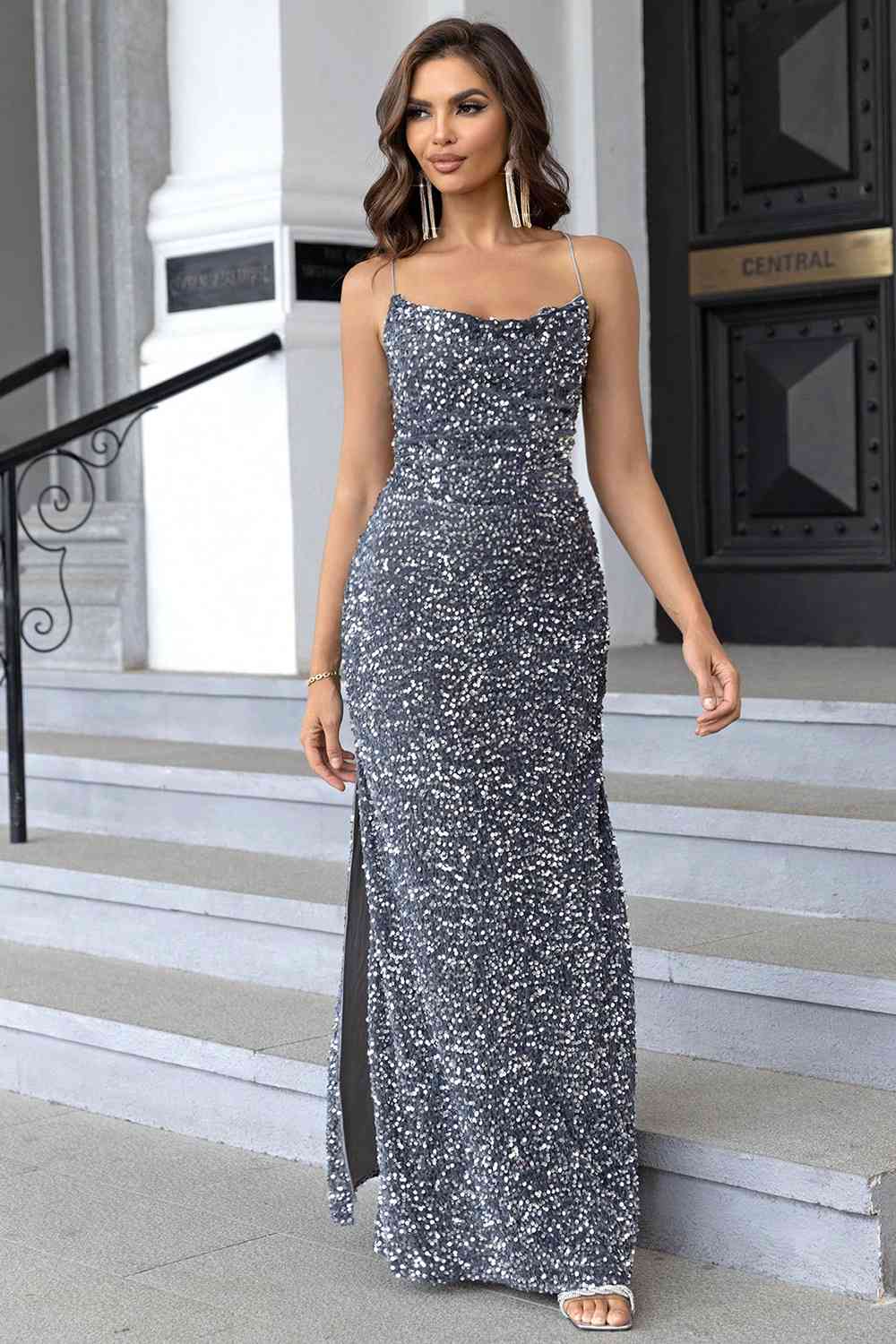 Sequin Backless Split Formal Maxi Dress - Multiple Colors - (XS-L)