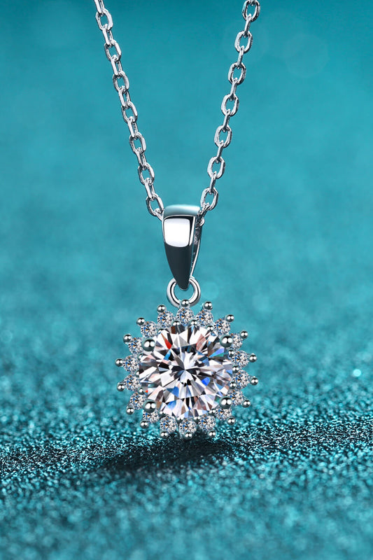 1-Carat Moissanite 925 Sterling Silver Round-Pendant Necklace - Silver