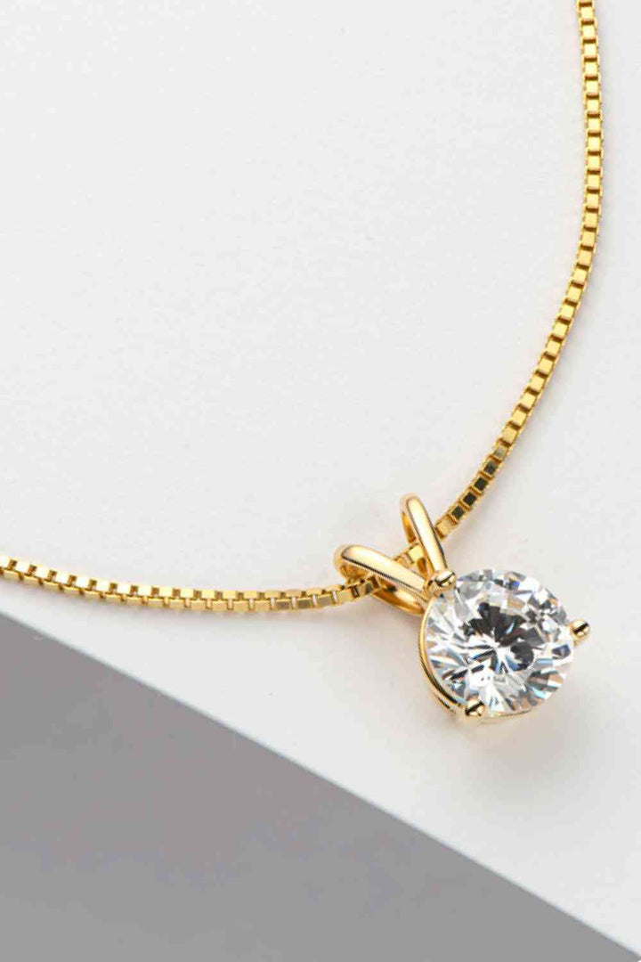 1 Carat Moissanite 3-Prong Pendant Necklace - Silver, Gold