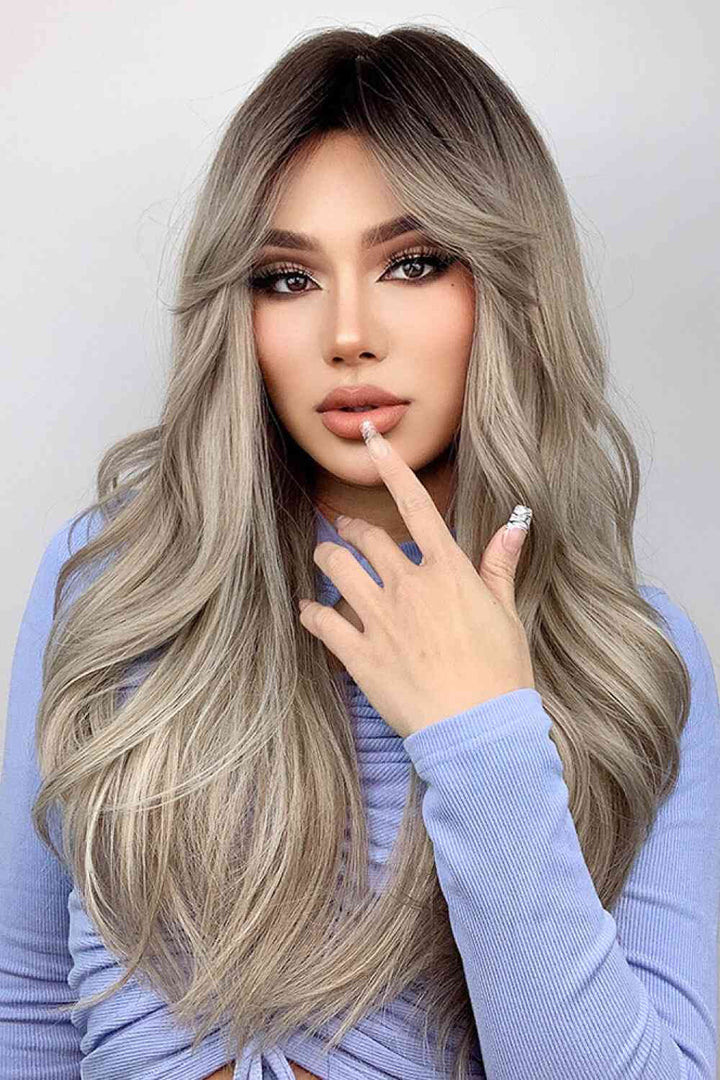 Full-Machine Synthetic Long-Wave 26" Wig - Ash Blonde Balayage