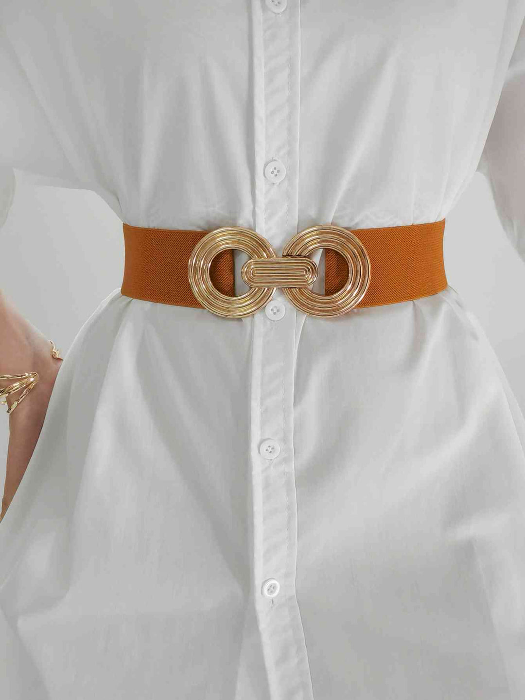Geometric Gold Buckle Elastic Wide Belt - Multiple Colors