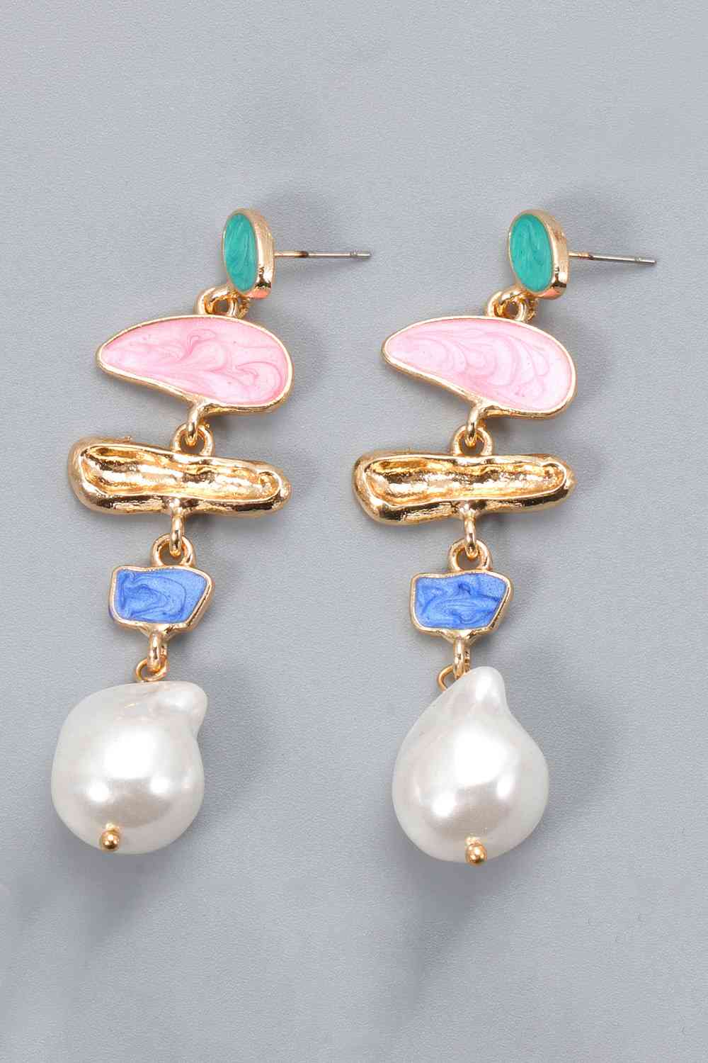 ABNORMAL-SHAPE ZINC-ALLOY SYNTHETIC-PEARL MULTI-COLORED DANGLE EARRINGS