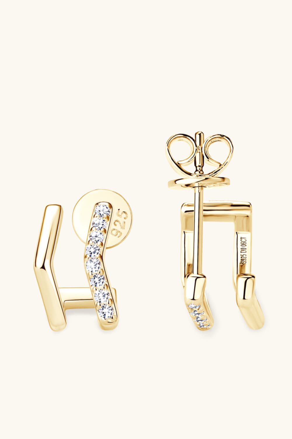 Moissanite 925 Sterling Silver Double-Layered Earrings - Gold, Silver