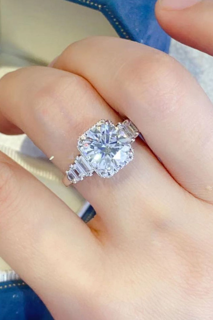 2 Carat Moissanite 925 Sterling Silver Square Halo Ring