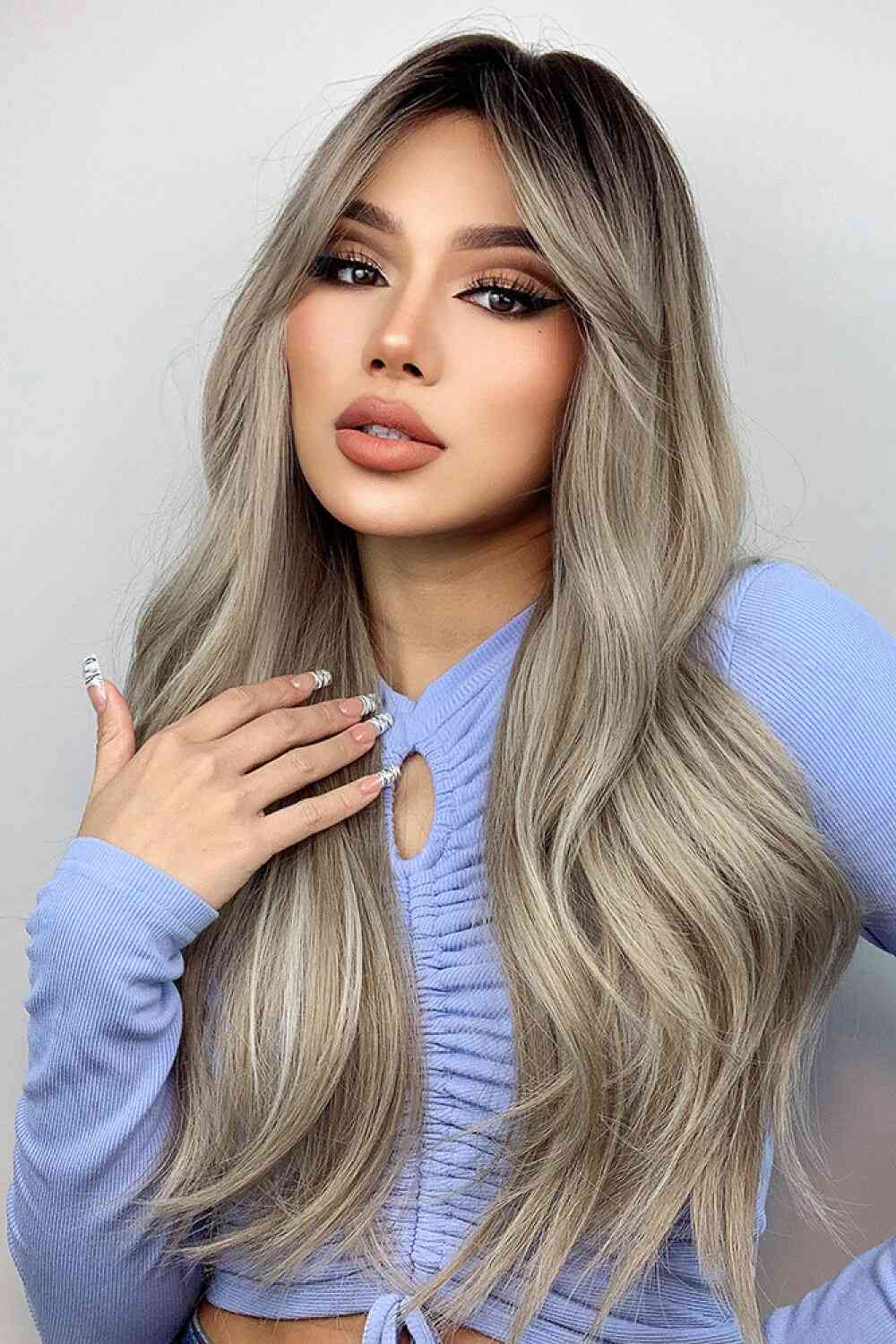 Full-Machine Synthetic Long-Wave 26" Wig - Ash Blonde Balayage
