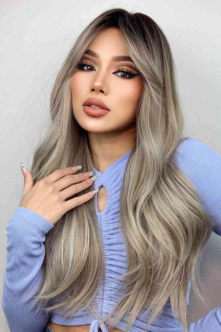 Full-Machine Synthetic Long-Wave 26" Wig - Ash Blonde Balayage