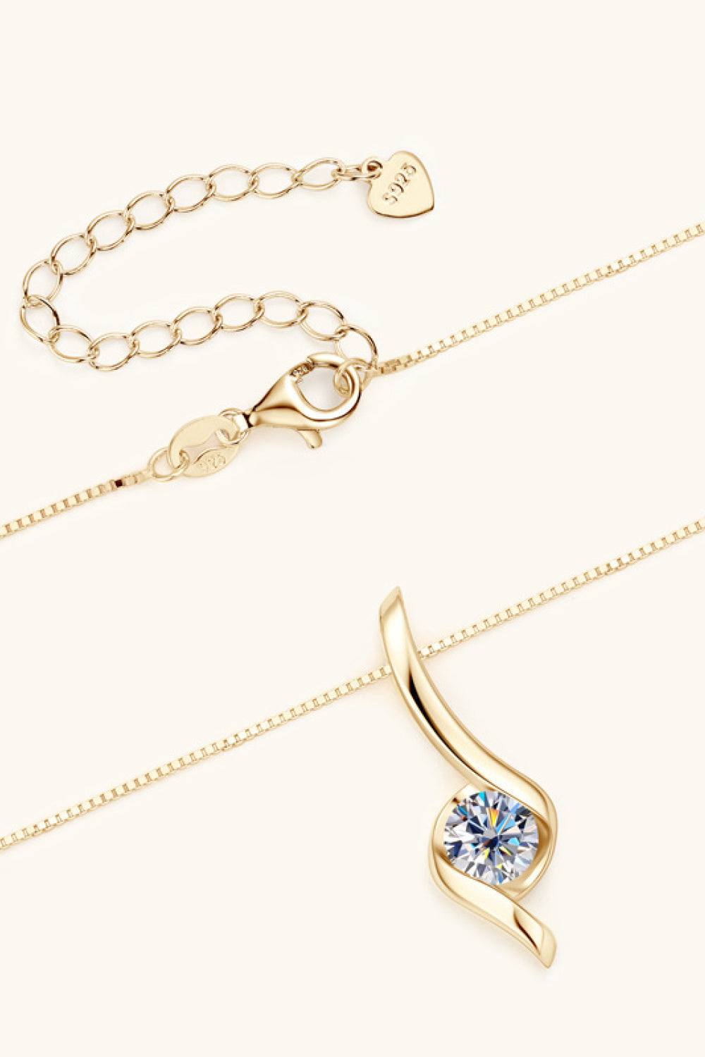 1 Carat Moissanite 925 Sterling Silver Ribbon-Pendant Necklace - Gold, Silver