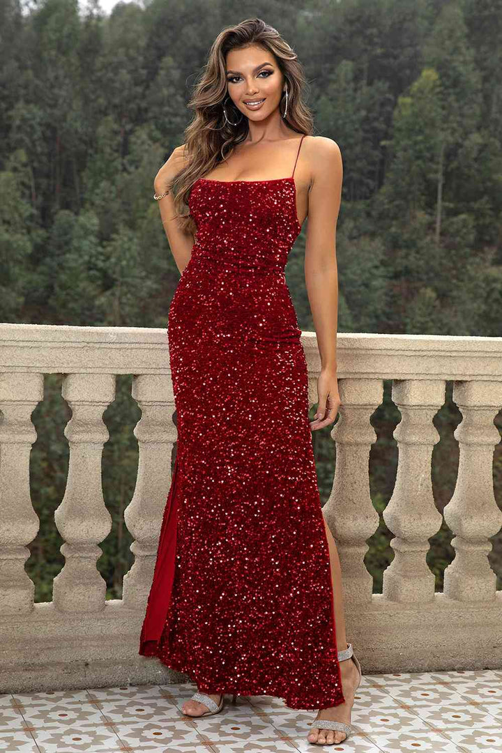 Sequin Backless Split Formal Maxi Dress - Multiple Colors - (XS-L)