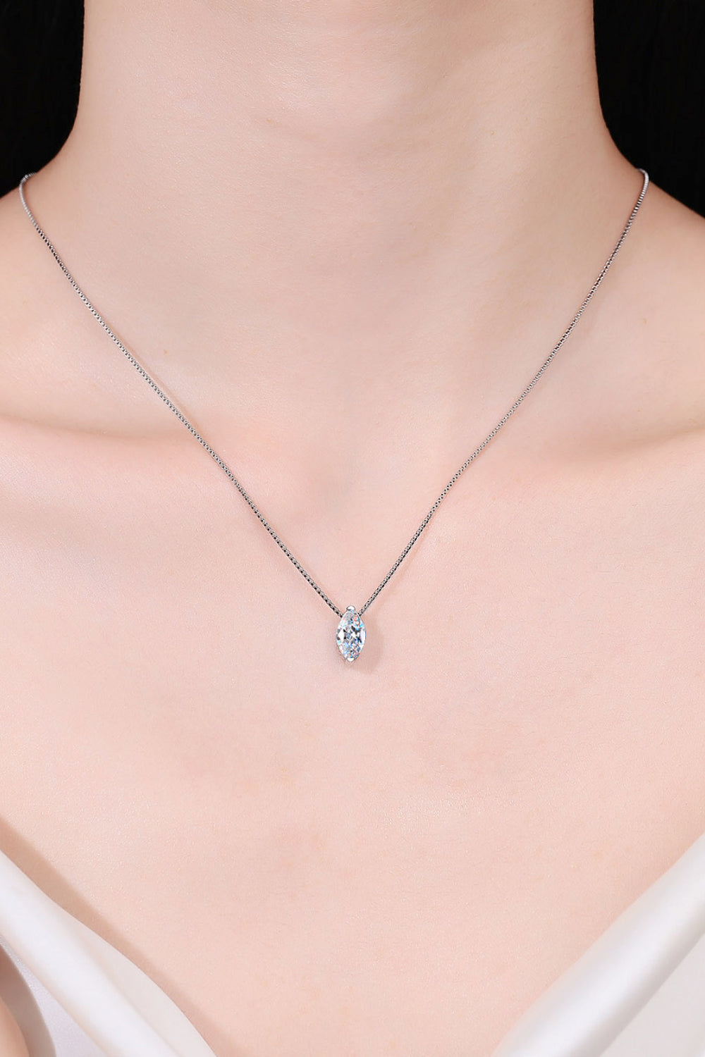 1 Carat Prolate Spheroid Moissanite 925 Sterling Silver Necklace - Silver