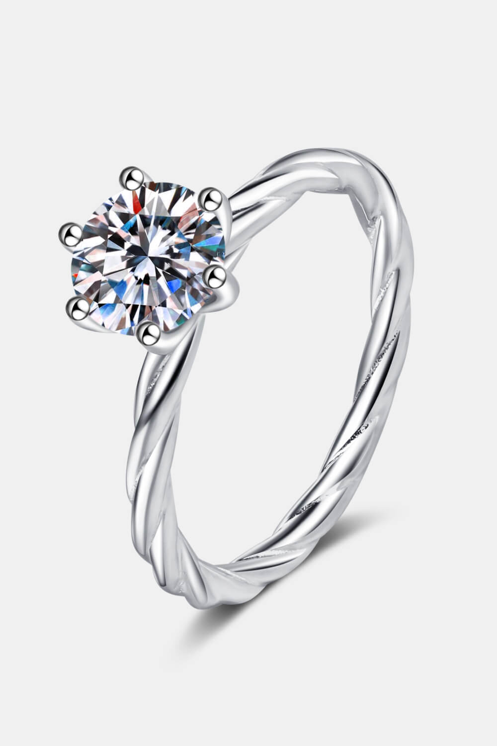 1 CARAT MOISSANITE 6-PRONG TWISTED RING - SILVER