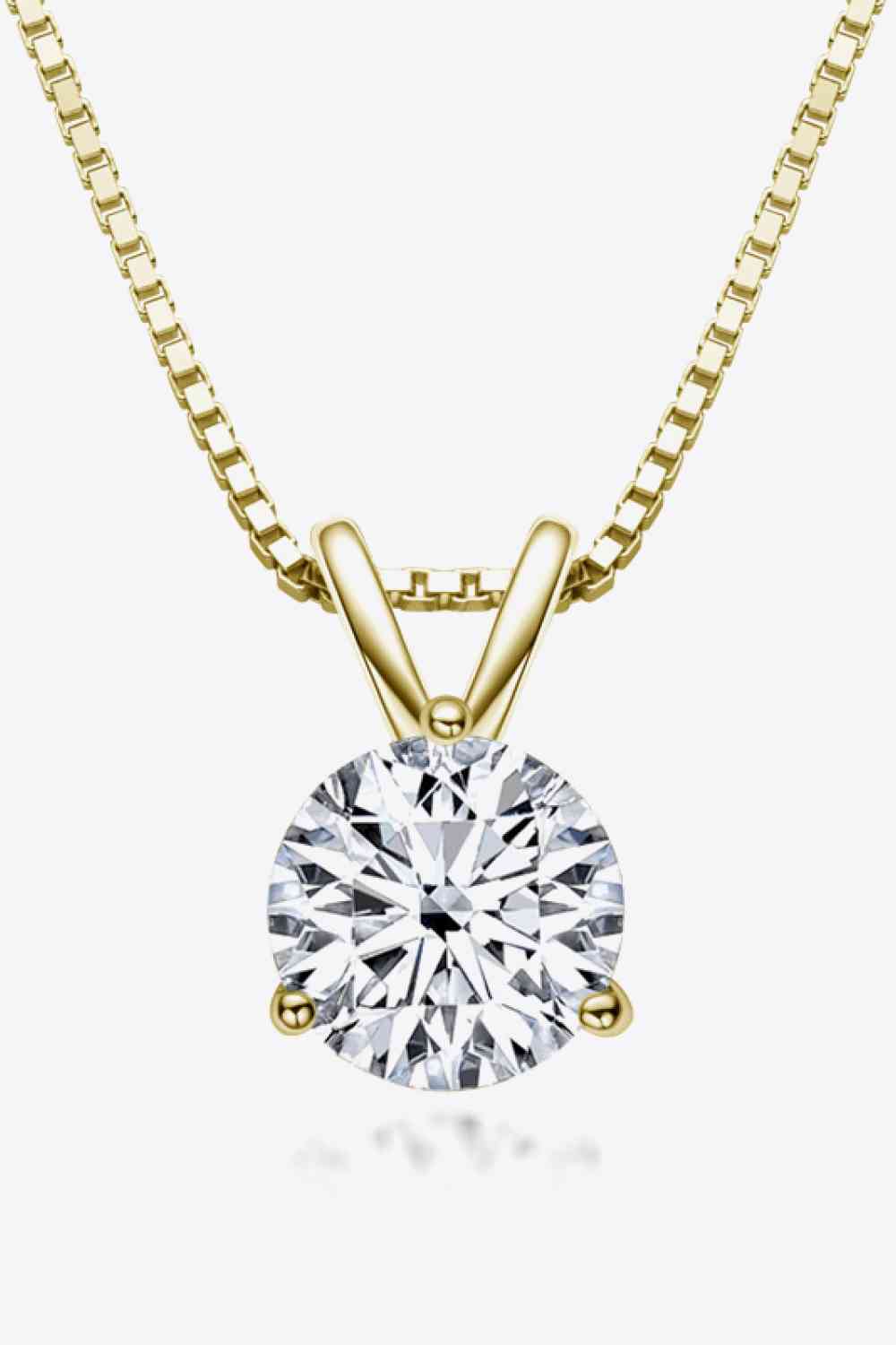 1 Carat Moissanite 3-Prong Pendant Necklace - Silver, Gold