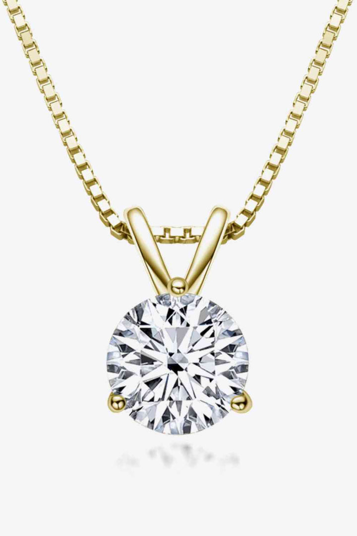 1 Carat Moissanite 3-Prong Pendant Necklace - Silver, Gold