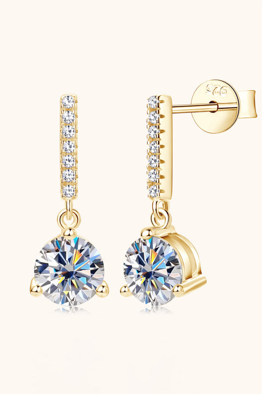 2 CARAT MOISSANITE & ZIRCON 925 STERLING SILVER DROP EARRINGS - GOLD, SILVER