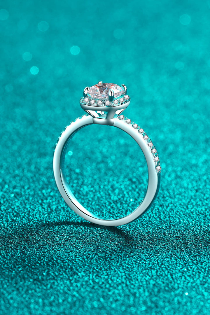 1 Carat Moissanite 925 Sterling Silver Square Halo Side-Stones Ring