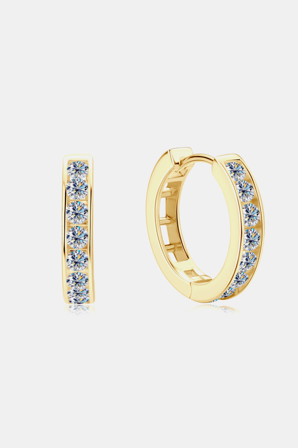 Inlaid Moissanite 925 Sterling Silver Huggie Earrings - Gold, Silver