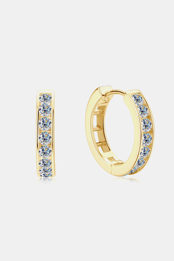 Inlaid Moissanite 925 Sterling Silver Huggie Earrings - Gold, Silver