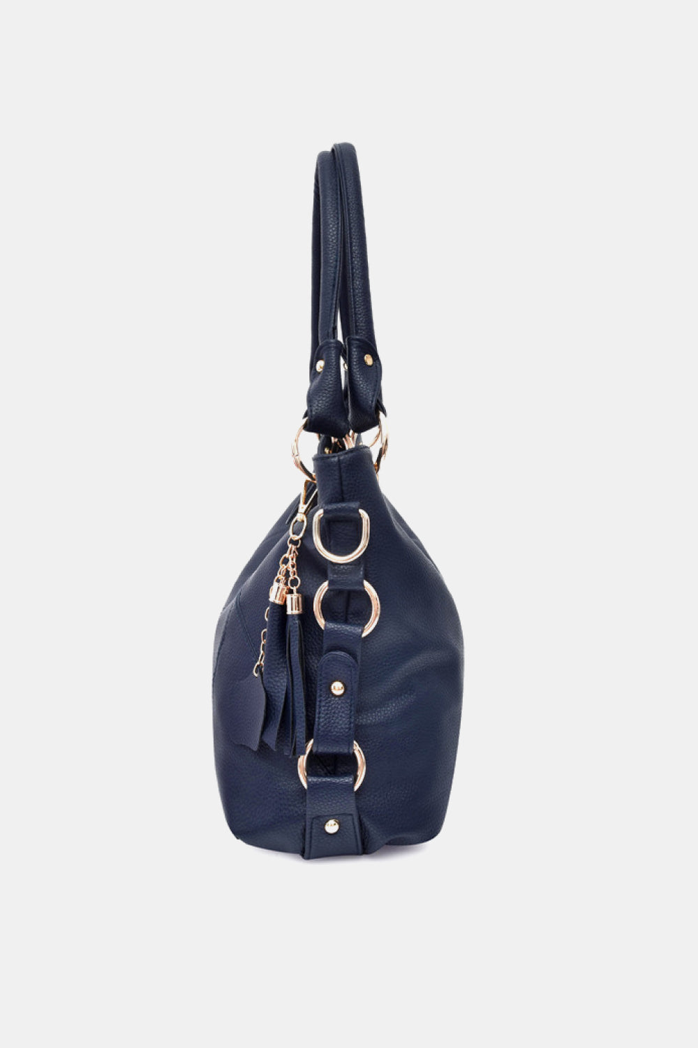 Large PU Leather Shoulder Bag - Navy