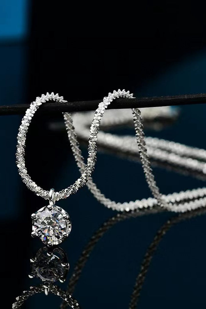 1 Carat Moissanite 925 Sterling Silver 6-Prong Round Pendant Necklace