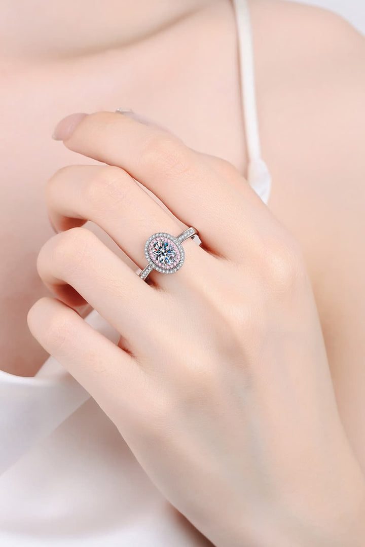 1 Carat Moissanite &amp; Zircon 925 Sterling Silver Oval Halo Ring - Silver