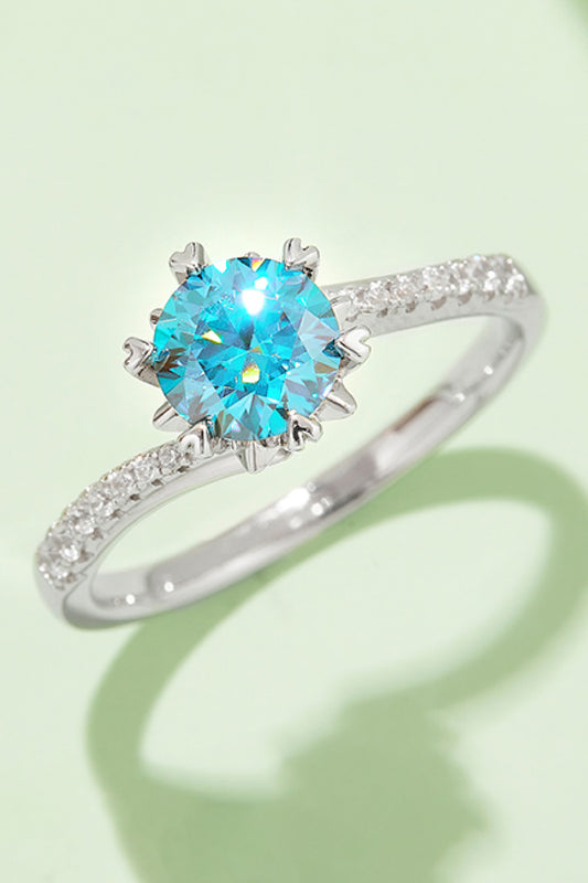 1 Carat Moissanite 925 Sterling Silver 6-Prong Hearts Side-Stones Ring - Multiple Colored Gems