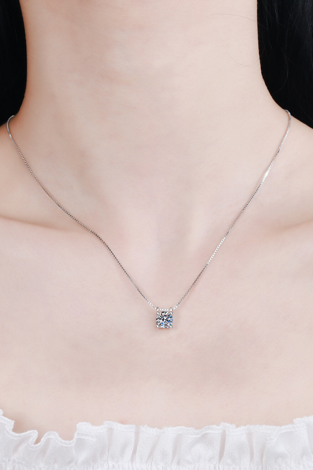 1 Carat Moissanite Heart-Pendant 925 Sterling Silver Chain Necklace - Silver