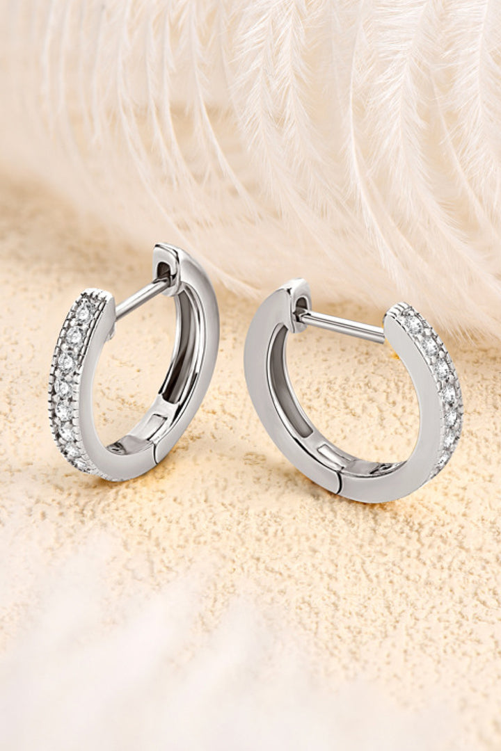 Inlaid Moissanite 925 Sterling Silver Hoop Earrings - Silver, Gold